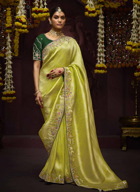 Lime Yellow Pure Banarasi Kanjivaram Saree for Wedding