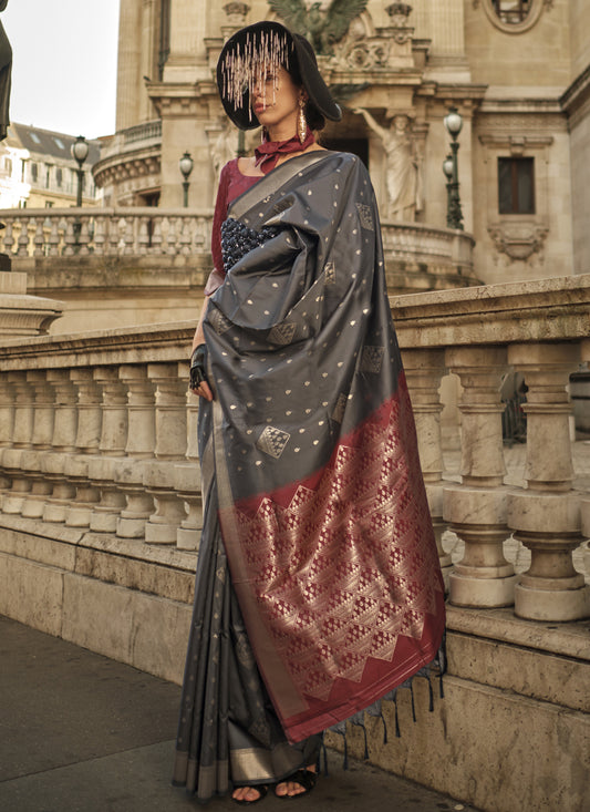 Grey Silk Woven Saree