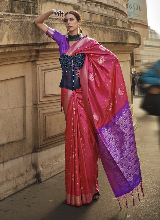 Rani Pink Silk Woven Saree