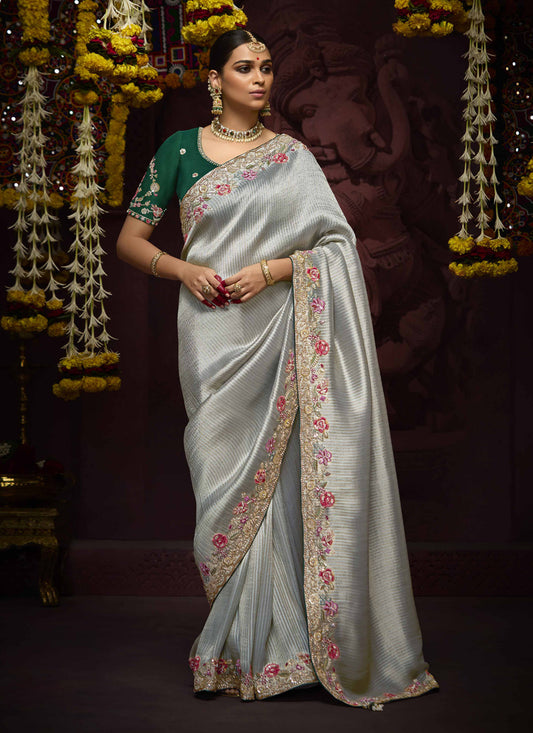 Silver Pure Banarasi Kanjivaram Saree for Wedding