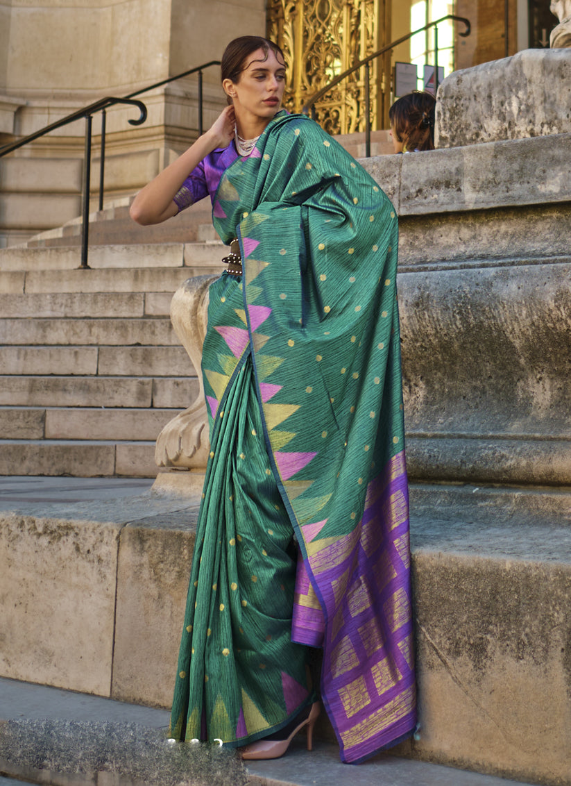 Rama Green Art Silk Handllom Woven Saree