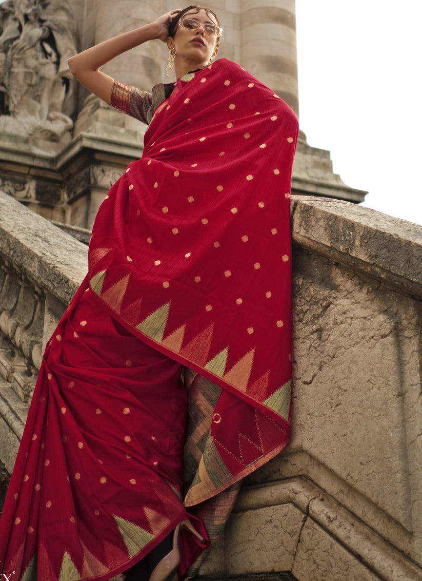 Red Art Silk Handllom Woven Saree