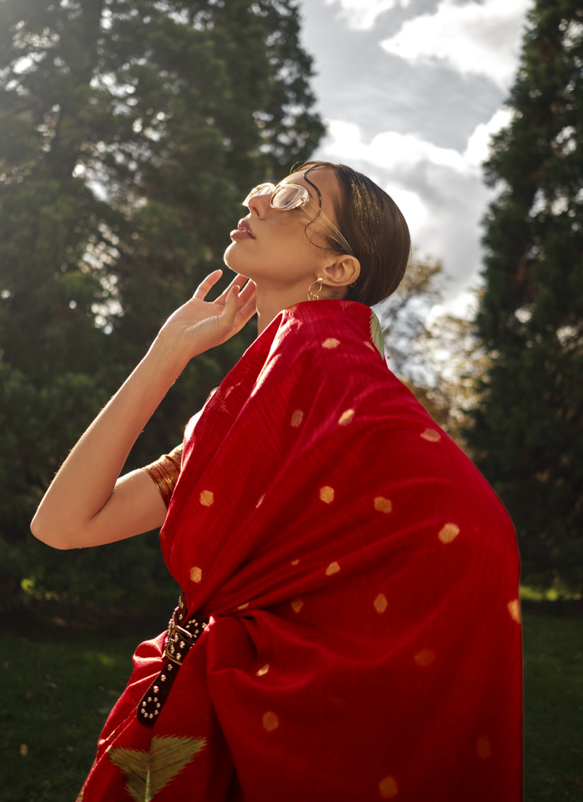 Red Art Silk Handllom Woven Saree