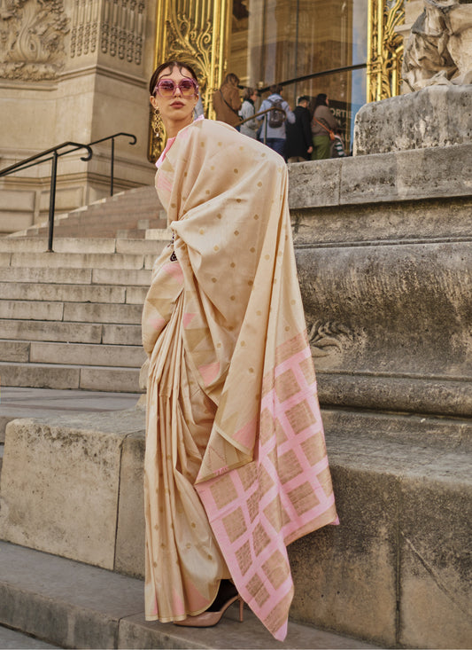 Beige Art Silk Handllom Woven Saree