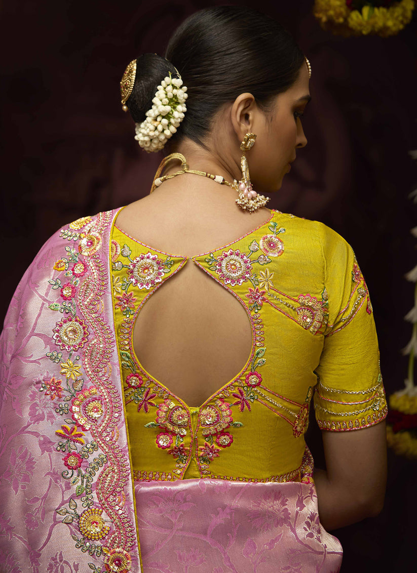 Rose Pink Pure Banarasi Kanjivaram Saree for Wedding