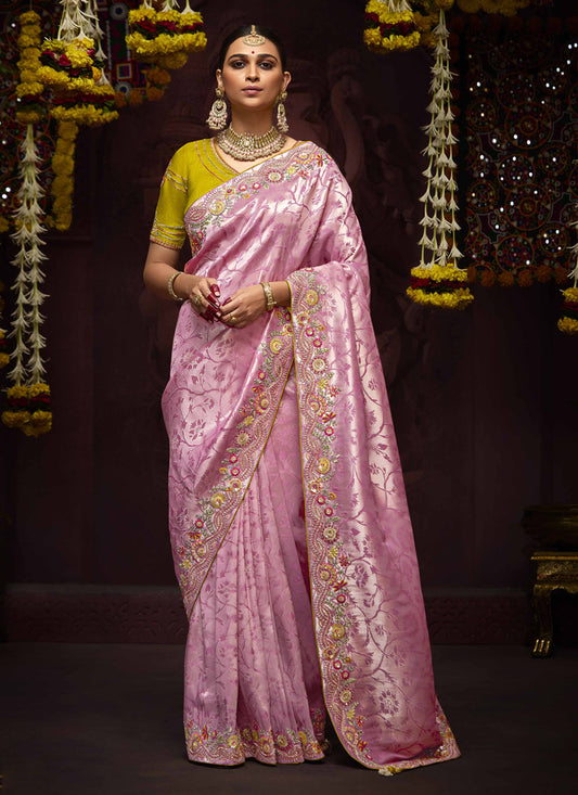 Rose Pink Pure Banarasi Kanjivaram Saree for Wedding