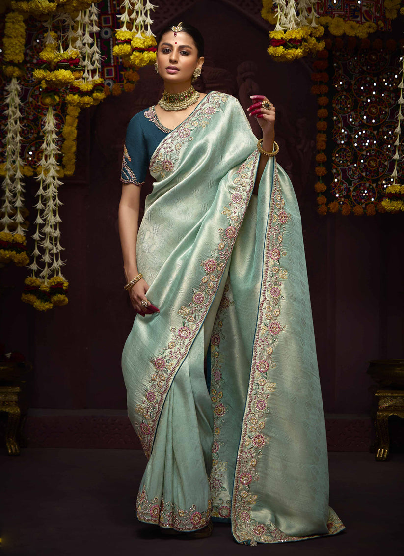 Ice Blue Pure Banarasi Kanjivaram Saree for Wedding