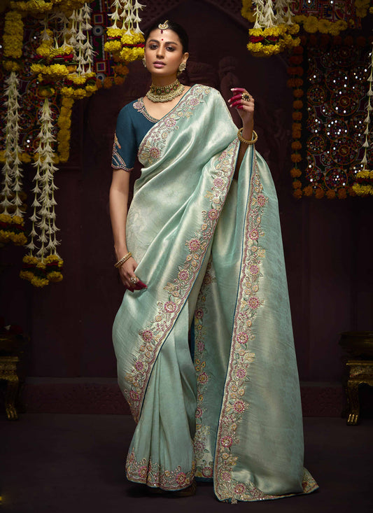 Ice Blue Pure Banarasi Kanjivaram Saree for Wedding