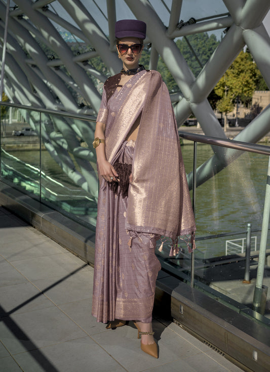 Dusty Mauve Silk Handloom Weaving Saree