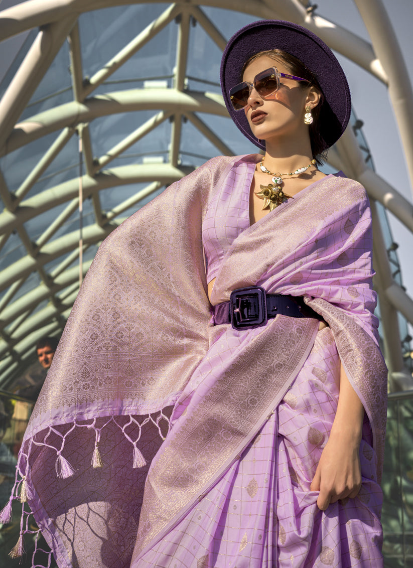 Lilac Silk Handloom Weaving Saree