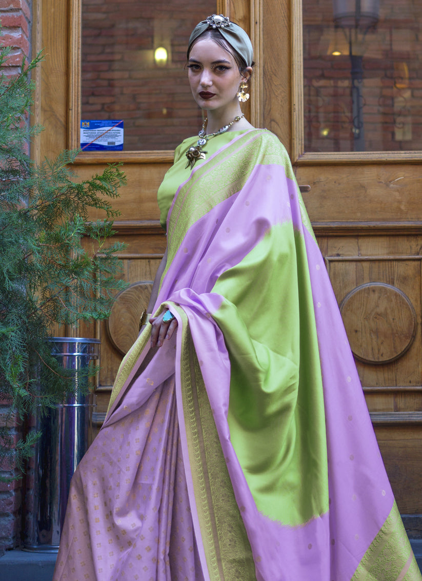 Lilac Pink and Pistachio Green Silk Weaving Saree