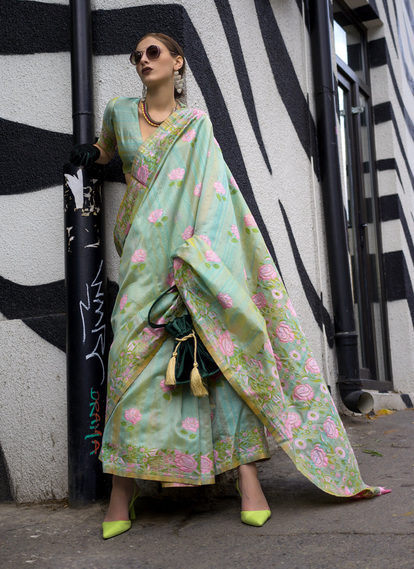 Mint Green Handloom Silk Parsi Weaving Saree