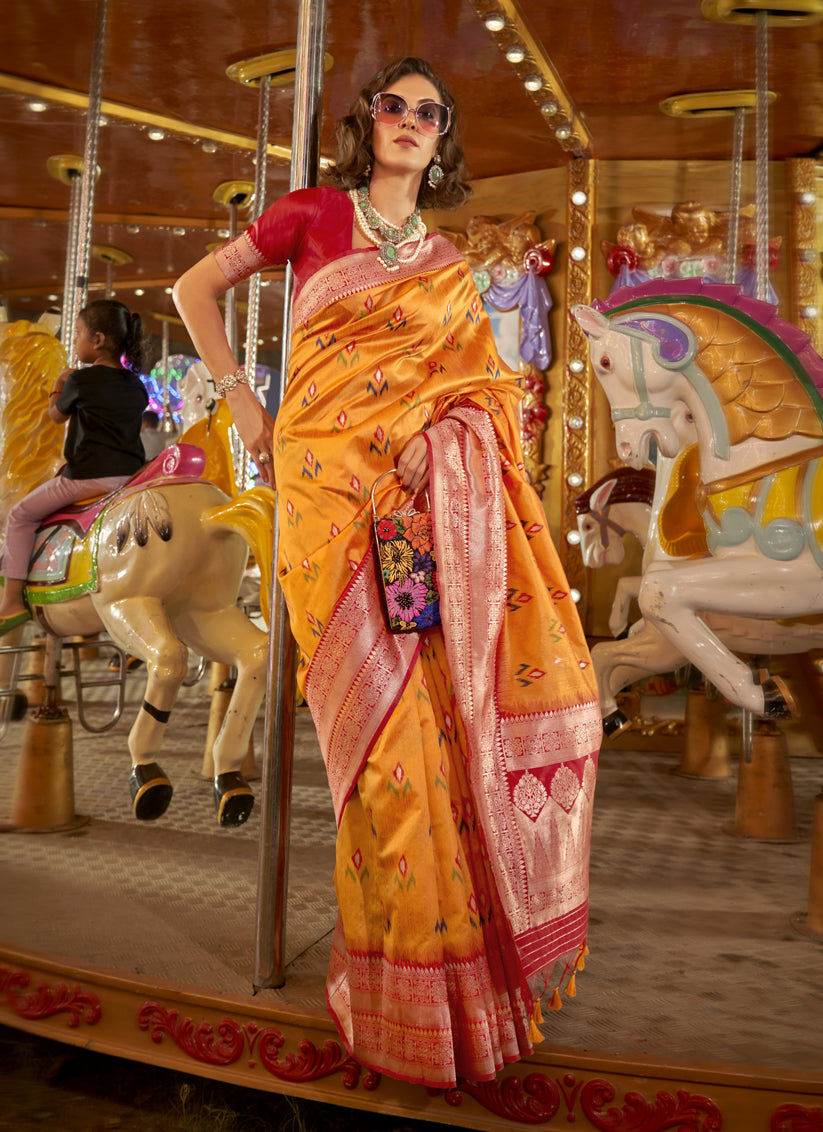 Golden Yellow Handloom Silk Hand Woven Saree