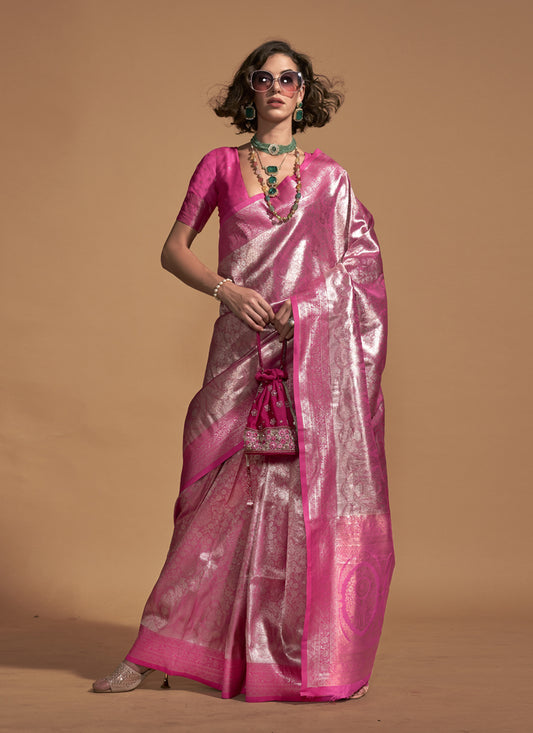 Magenta Kanjivaram Silk Hand Woven Saree