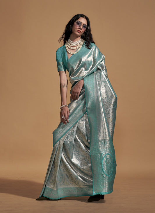 Rama Green Kanjivaram Silk Hand Woven Saree