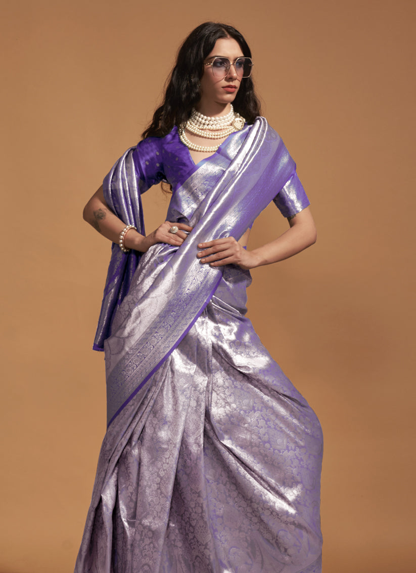 Purple Kanjivaram Silk Hand Woven Saree