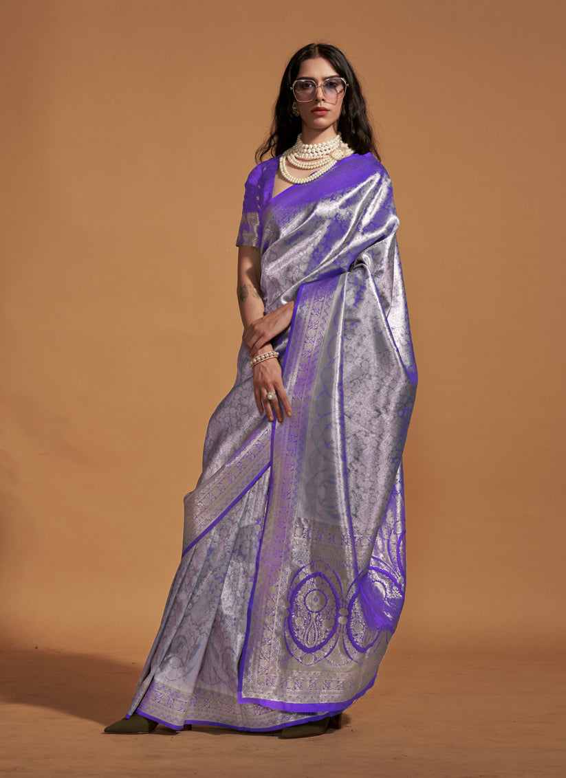 Purple Kanjivaram Silk Hand Woven Saree