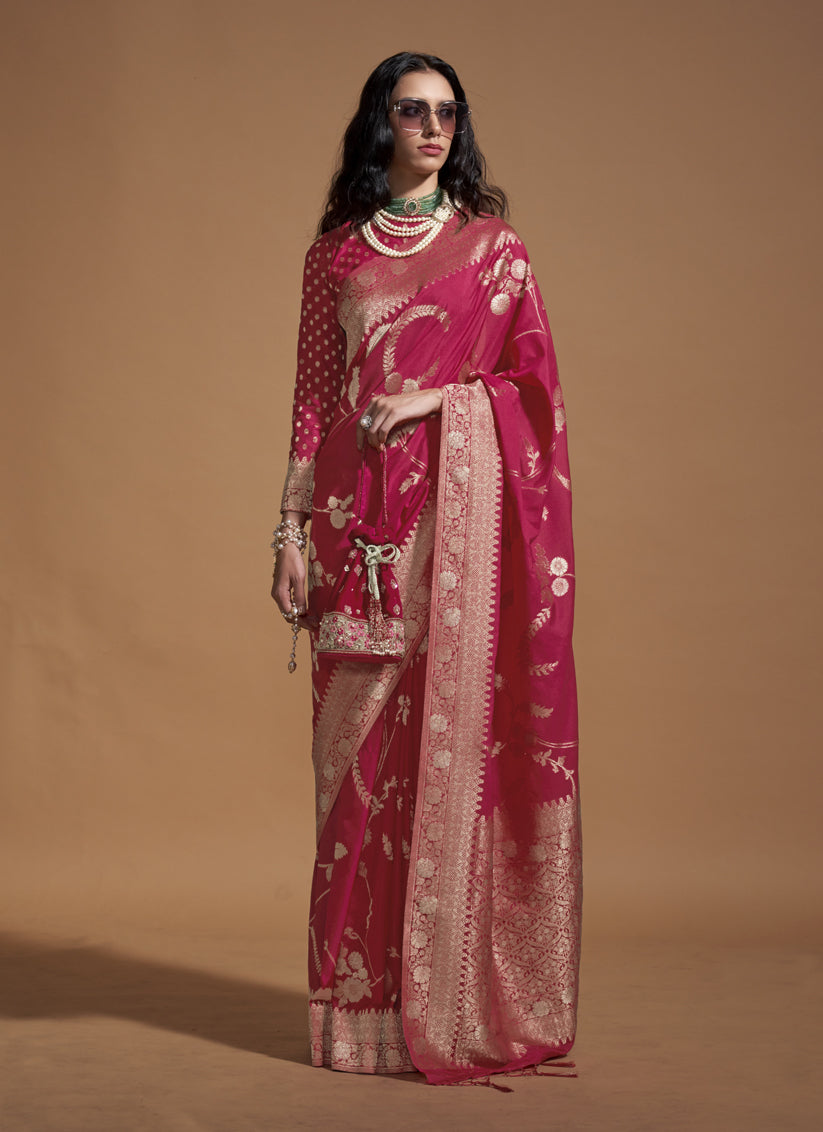 Rani Pink Pure Georgette Silk Weaving Saree