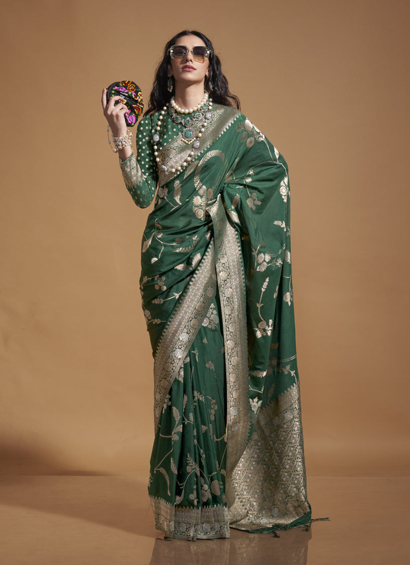 Forest Green Pure Georgette Silk Weaving Saree