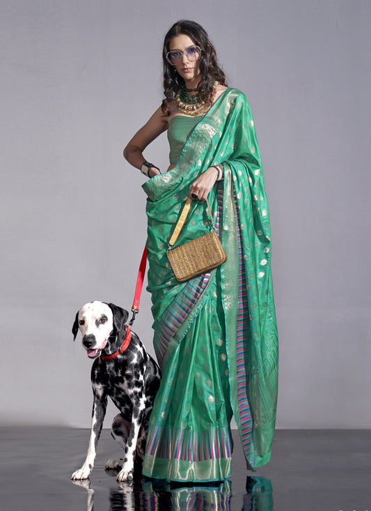 Rama Green Silk Handloom Weaving Saree