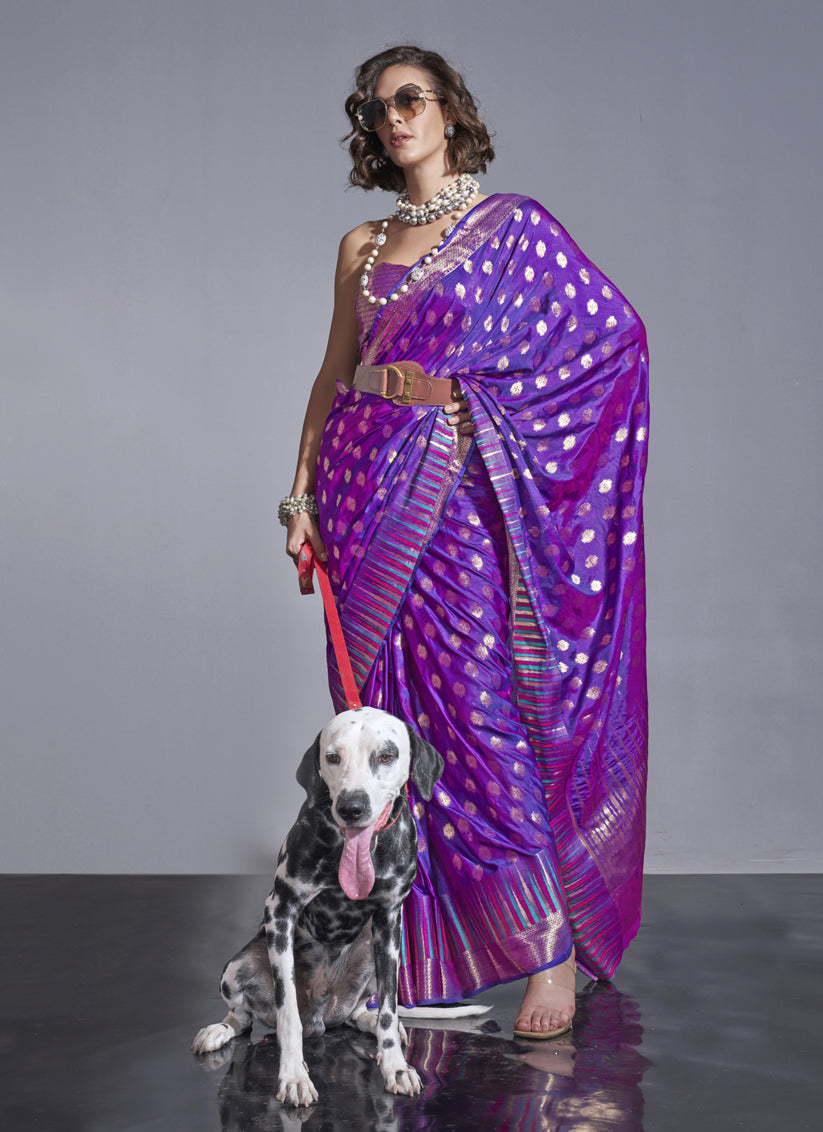 Purple Silk Handloom Weaving Saree