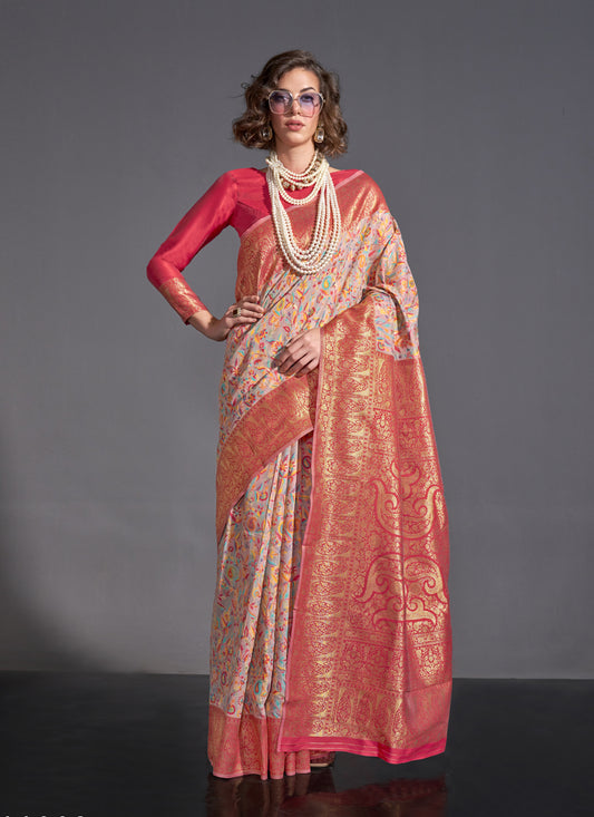 Blush Pink Handwoven Kashmiri Silk Saree