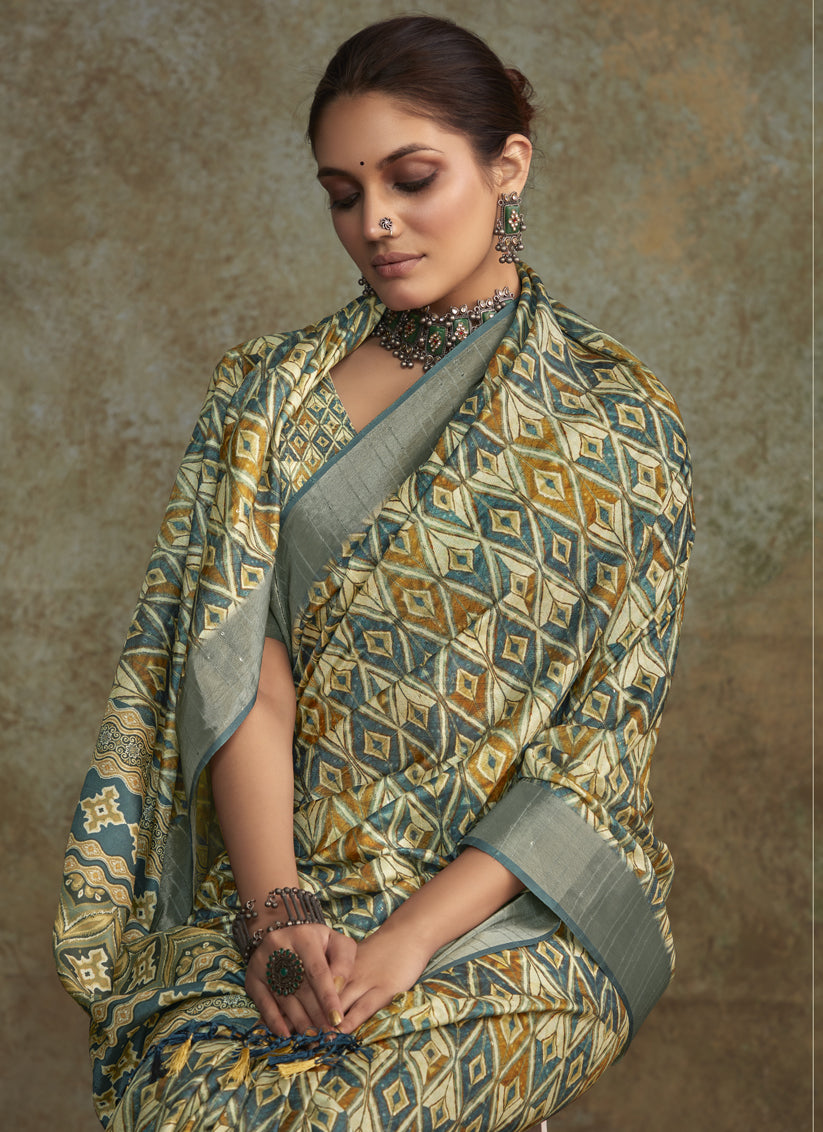 Multicolor Handloom Silk Printed Saree