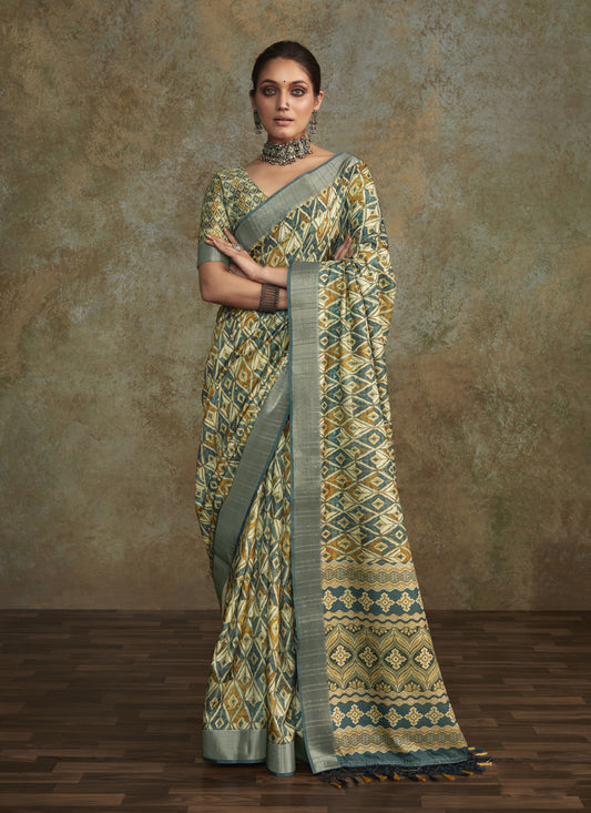 Multicolor Handloom Silk Printed Saree