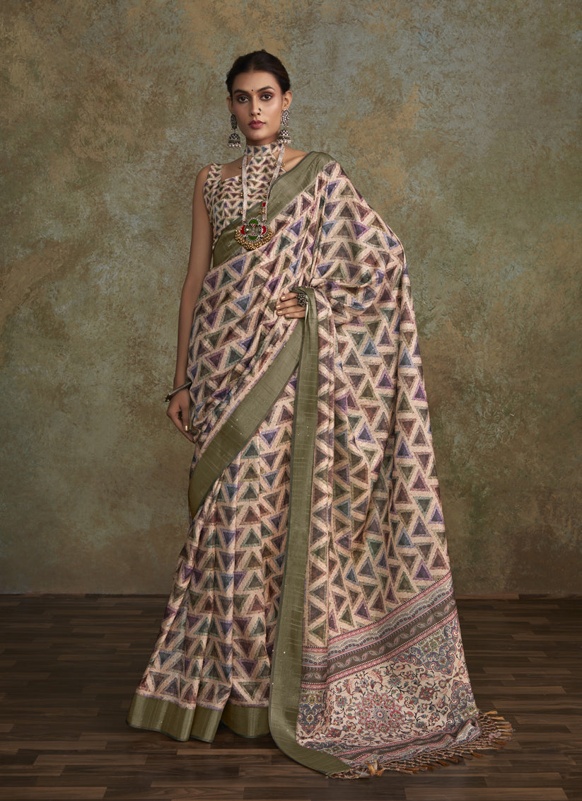 Multicolor Handloom Silk Printed Saree