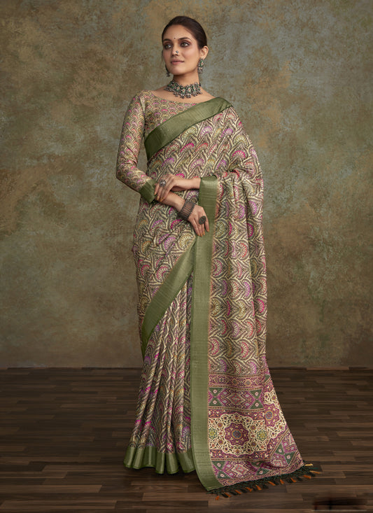 Multicolor Handloom Silk Printed Saree