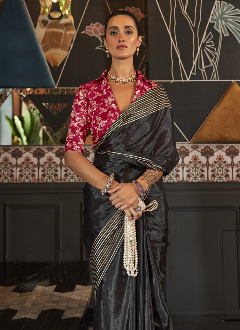 Black Pure Viscose Handloom Weaving Saree