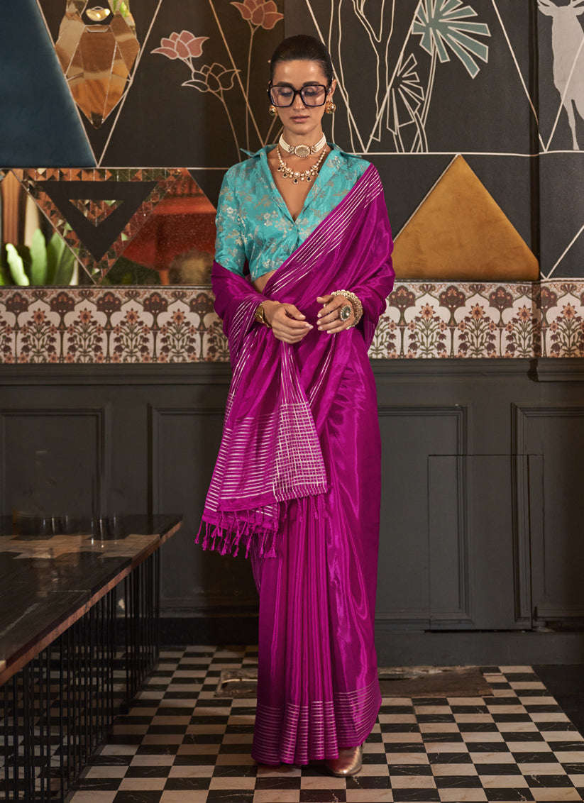 Magenta Pure Viscose Handloom Weaving Saree