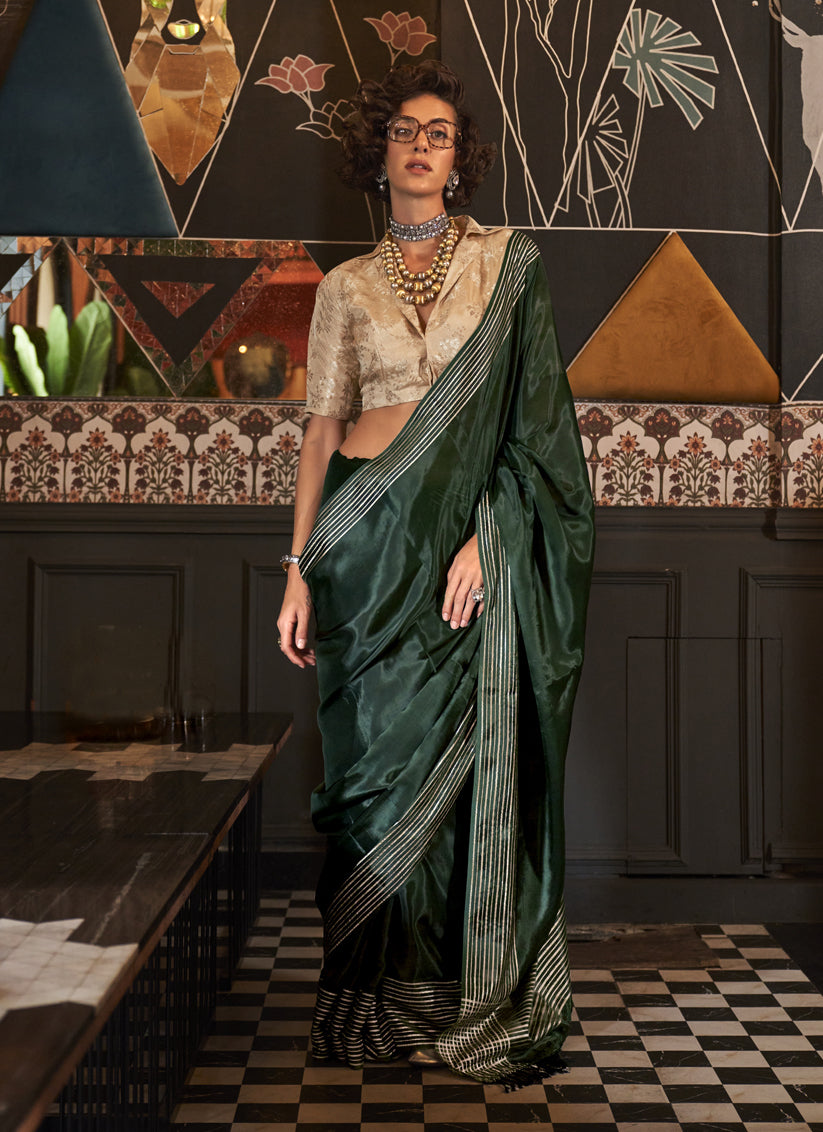 Pine Green Pure Viscose Handloom Weaving Saree