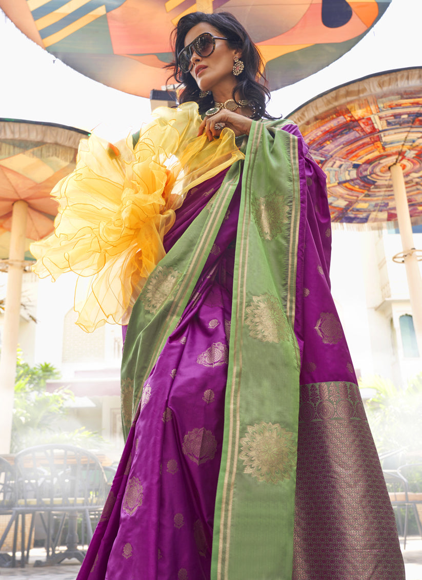 Magenta Silk Handloom Weaving Saree For Festival