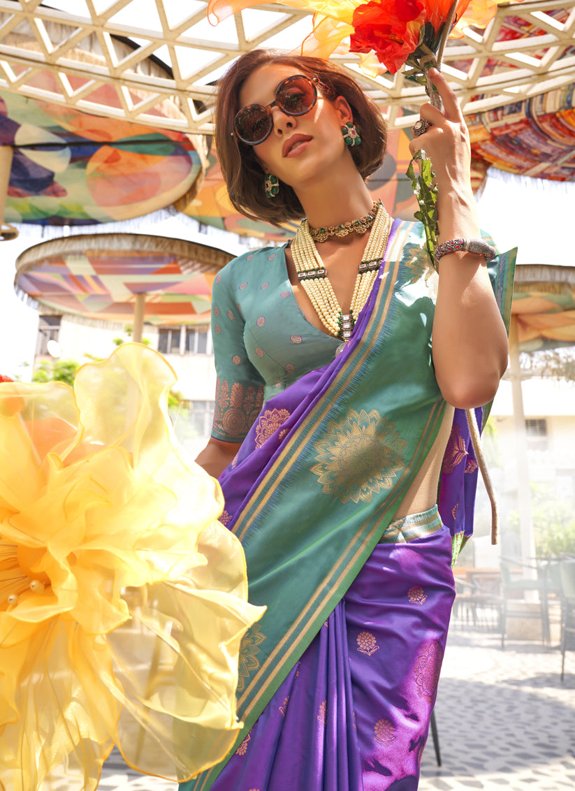 Purple Silk Handloom Weaving Saree For Festival