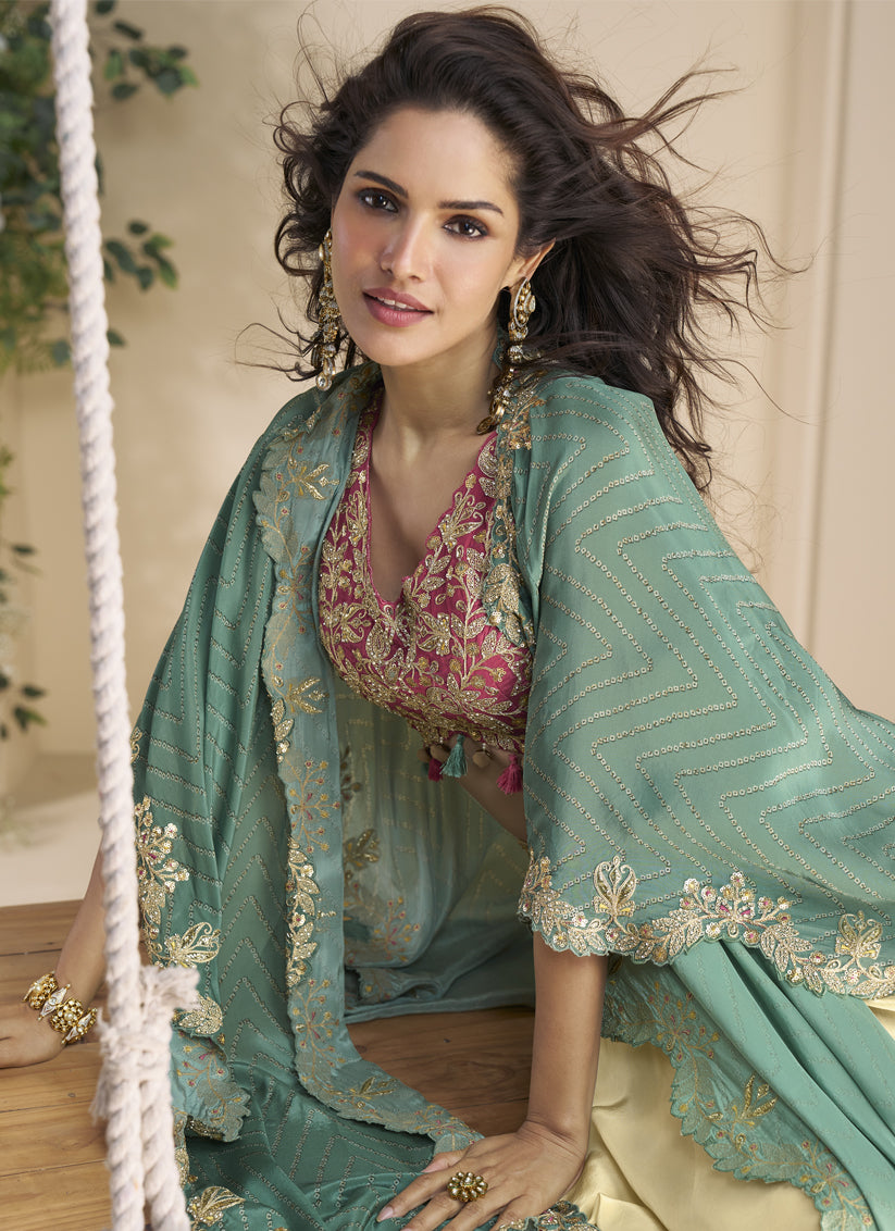 Cream Embroidered & Sequins  Designer Indowestern