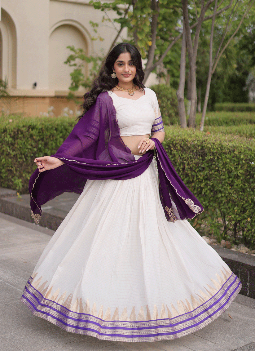 White Viscose Jacquard Designer Embroidered Chaniya Choli