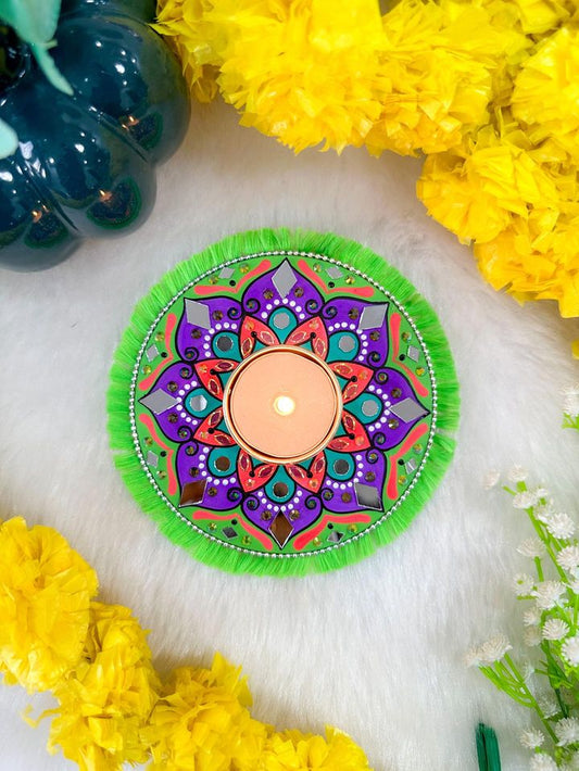 Green Mandala ArtWork Candle Holder (4.5 inches)