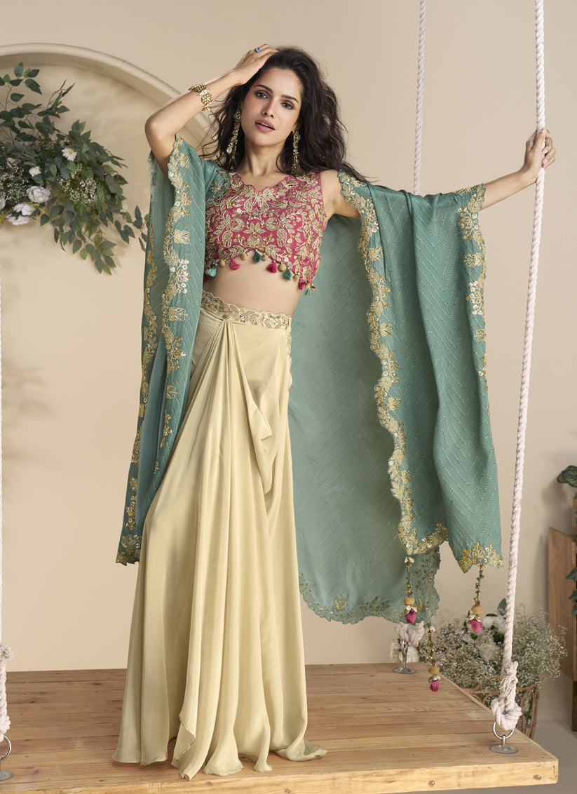 Cream Embroidered & Sequins  Designer Indowestern