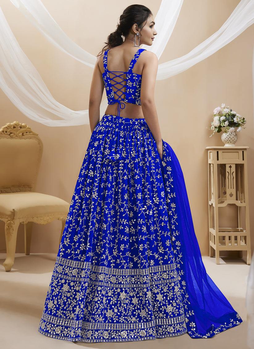 Royal Blue Georgette Embroidered Wedding Lehenga Choli