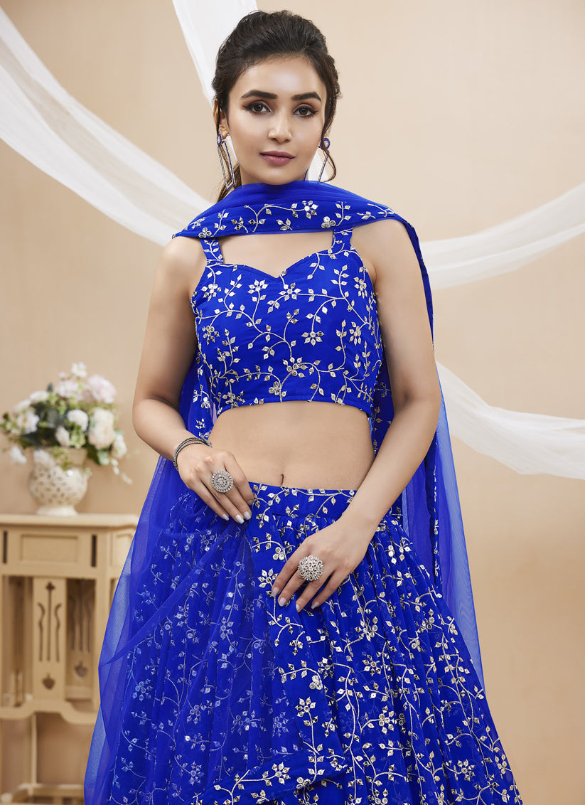 Royal Blue Georgette Embroidered Wedding Lehenga Choli