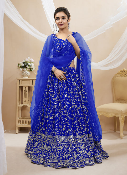 Royal Blue Georgette Embroidered Wedding Lehenga Choli