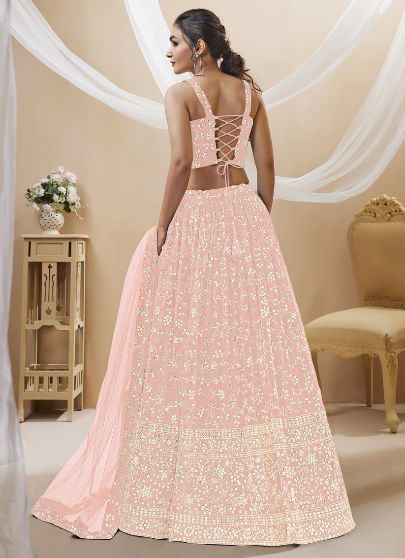 Blush Pink Georgette Embroidered Wedding Lehenga Choli