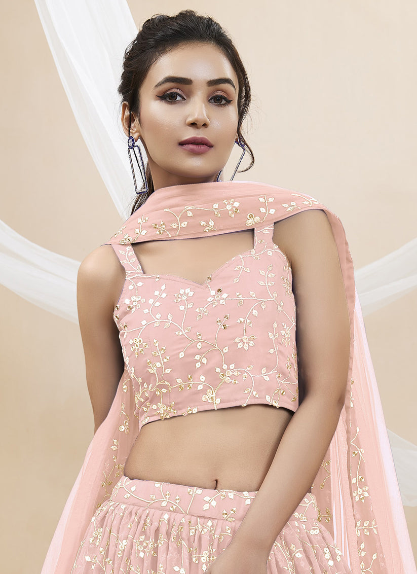 Blush Pink Georgette Embroidered Wedding Lehenga Choli