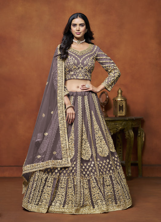 Dusty Grey Net & Embroidered Lehenga Choli for Wedding