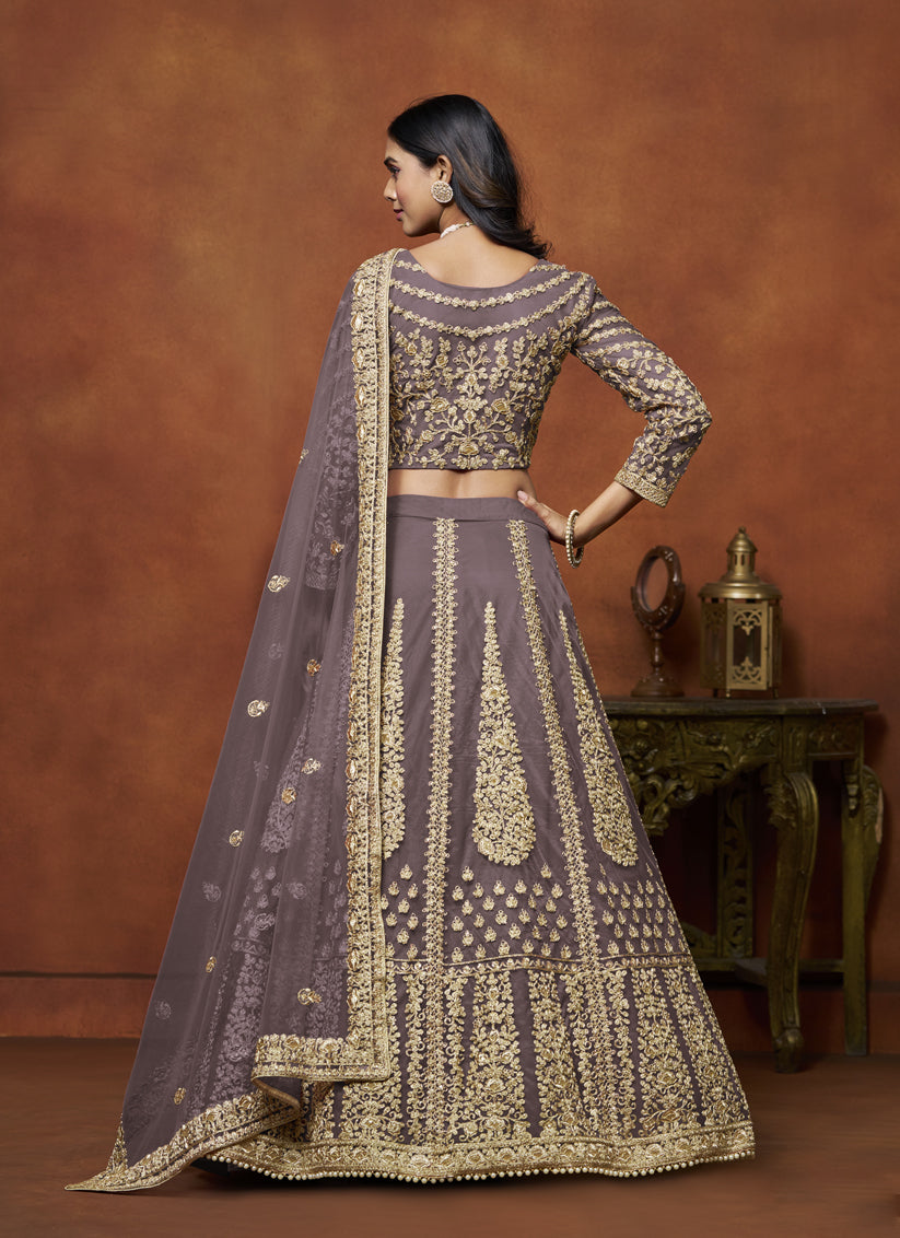 Dusty Grey Net & Embroidered Lehenga Choli for Wedding