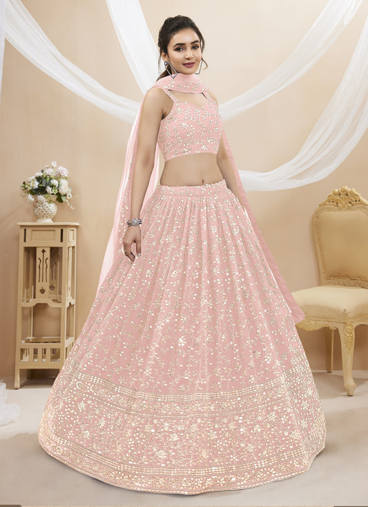 Blush Pink Georgette Embroidered Wedding Lehenga Choli