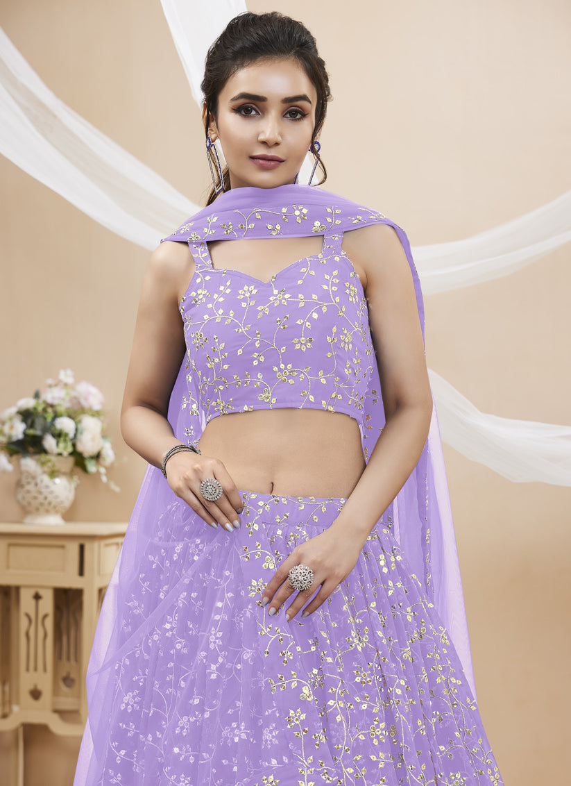 Lavender Georgette Embroidered Wedding Lehenga Choli