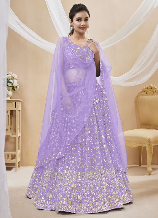 Lavender Georgette Embroidered Wedding Lehenga Choli