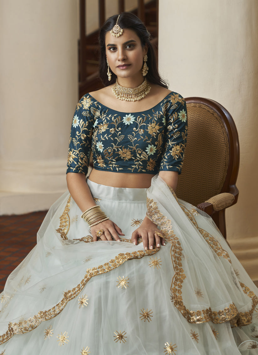 Pastel Blue Net Designer Lehenga Choli